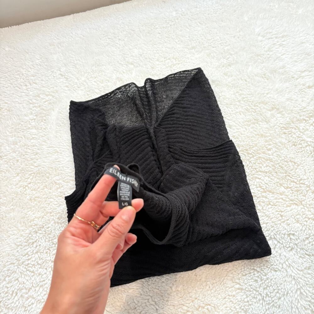 Eileen Fisher Women Hemp Sheer Black Lagenlook Long Sleeve Top L Business Career - Picture 7 of 7